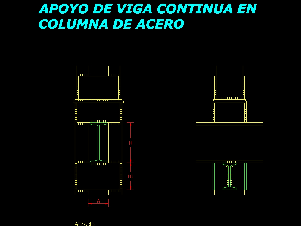 Continuous beam support on steel column