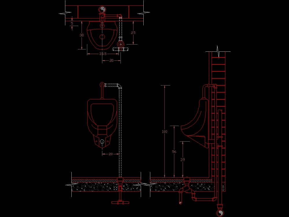 Urinal connection detail