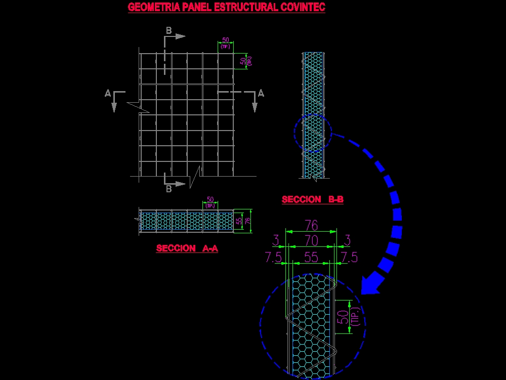 Geometrie der covintec Bauplatte – Bausystem