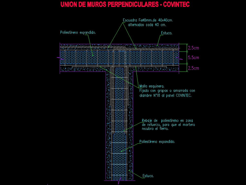 Union of perpendicular walls covintec - construction system