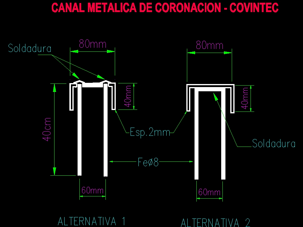Canal metalica de coronacion Covintec - Sistema constructivo