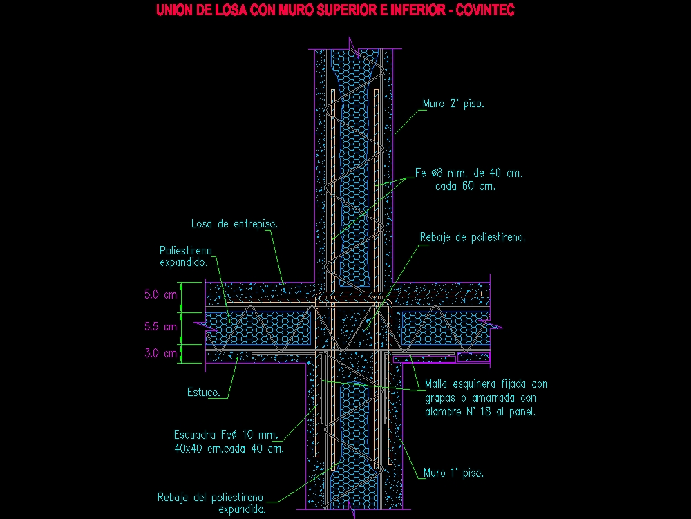 Union de losa con muro superior e inferior Covintec - Sistema constructivo