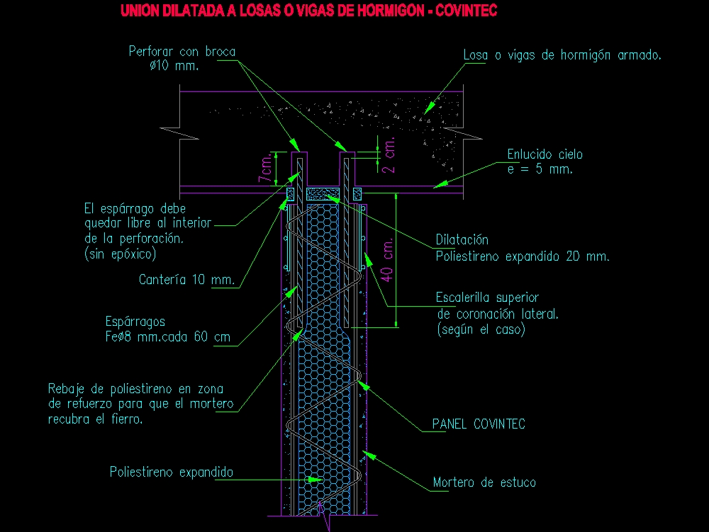 Expanded joint to concrete slabs or beams covintec - construction system