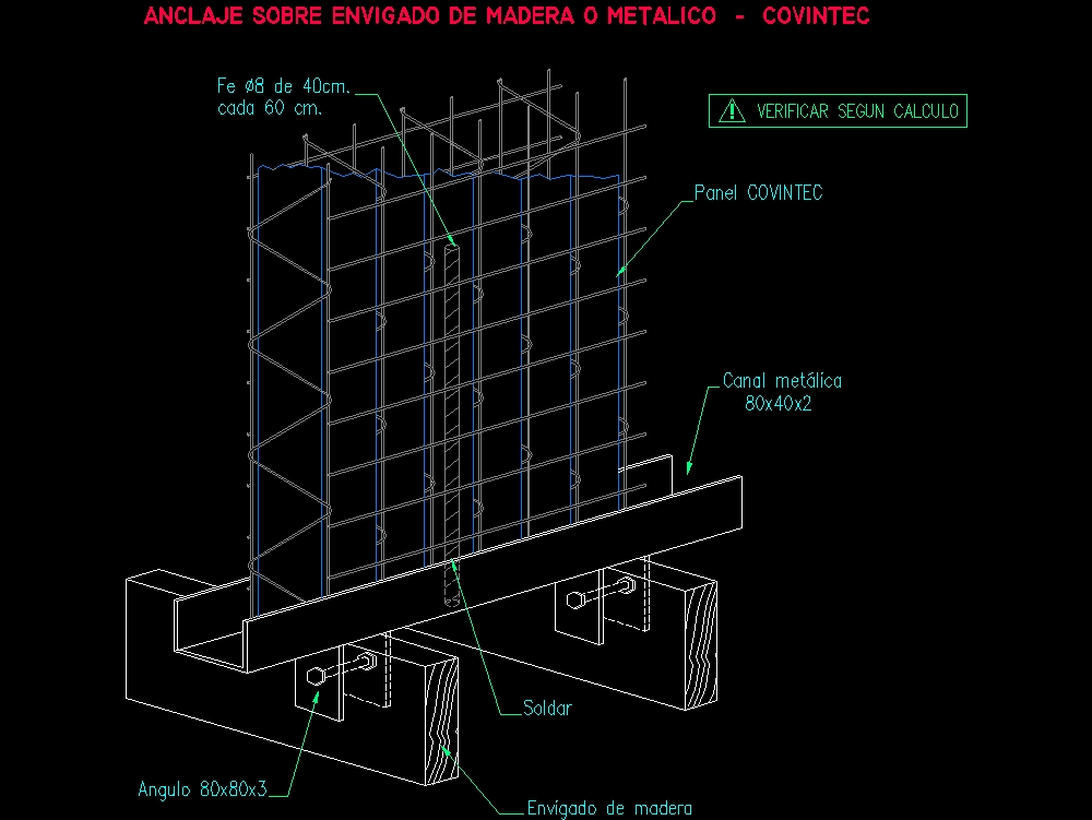 Anchorage on wooden or metallic beams covintec - construction system