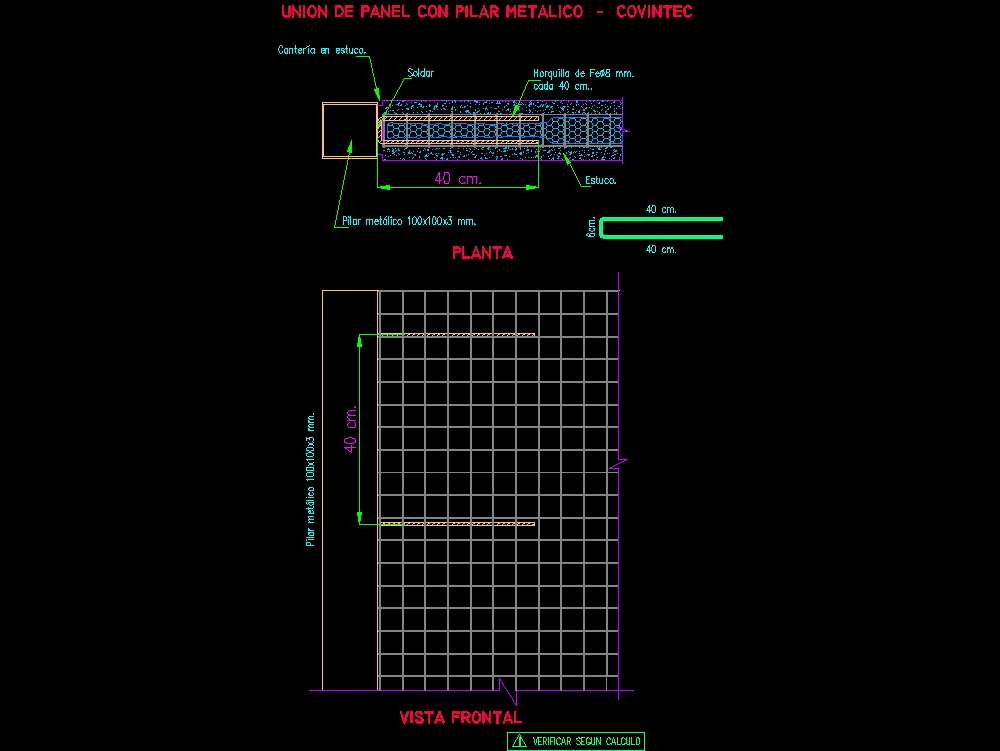 Union de panel con pilar metalico Covintec - Sistema constructivo
