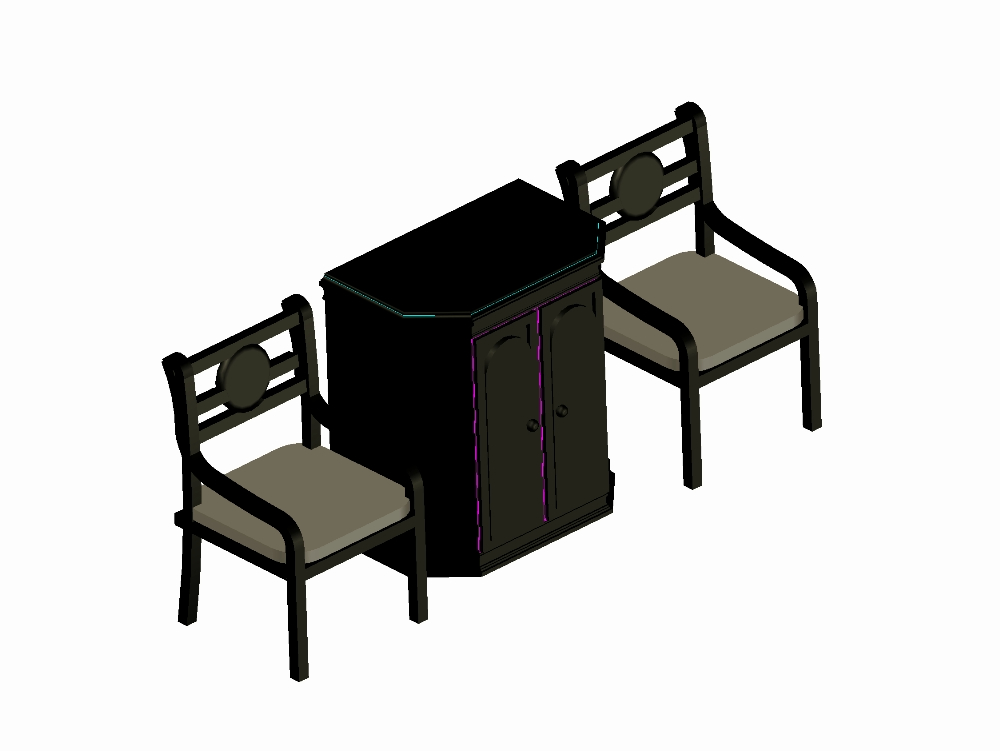 Cômoda pequena com cadeiras 3d