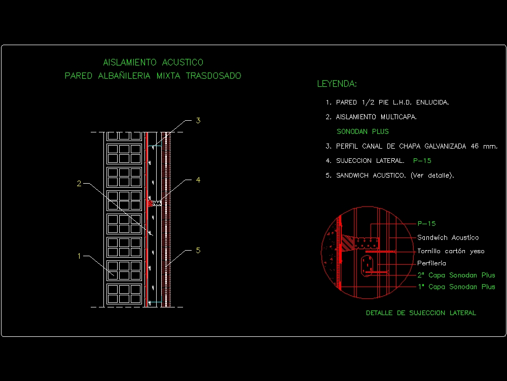 Aislamiento acustico pared en AutoCAD, CAD (74.22 KB)