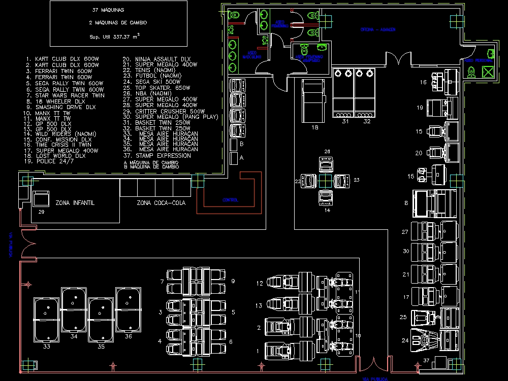 Salão de jogos em AutoCAD, Baixar CAD Grátis (2.89 MB)