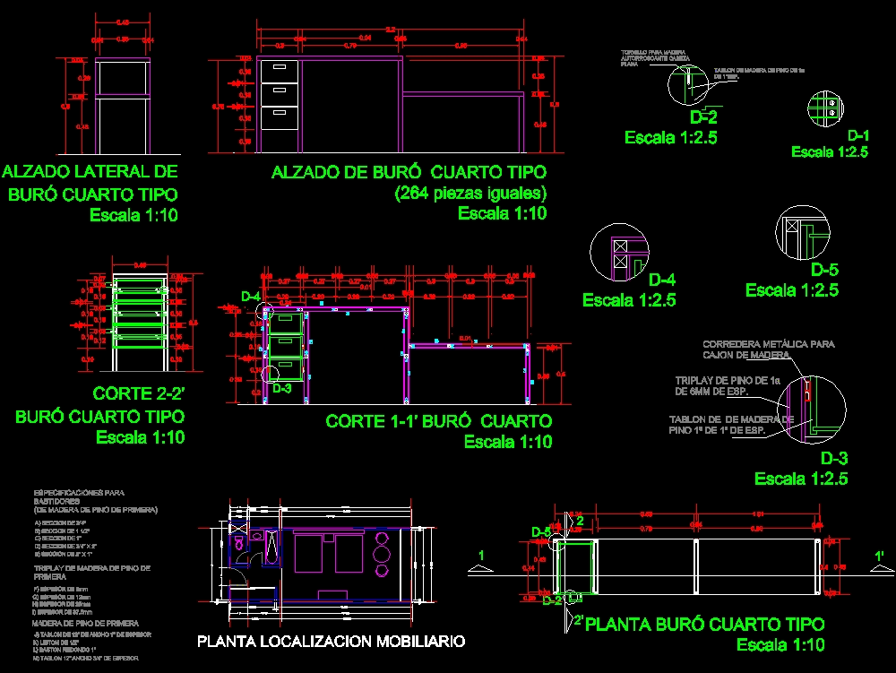 Bureau Desk Details In Autocad Cad Download 112 53 Kb Bibliocad