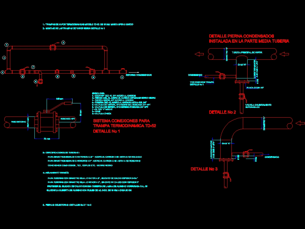 Piping for steam installation in AutoCAD | CAD (36.54 KB) | Bibliocad