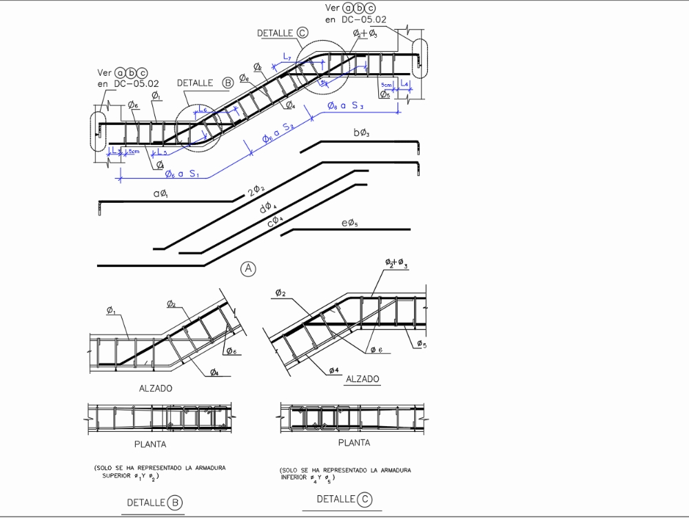 Reinforced stair slab - concrete reinforcement construction details