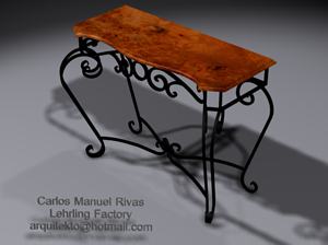 Consoleta - Mueble de Herreria Artistica forjado con tapa de madera - version 3ds