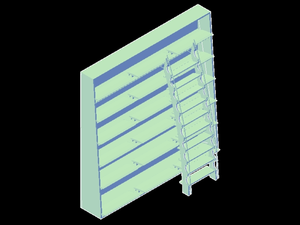 Bookshelf with sliding ladder in 3d.