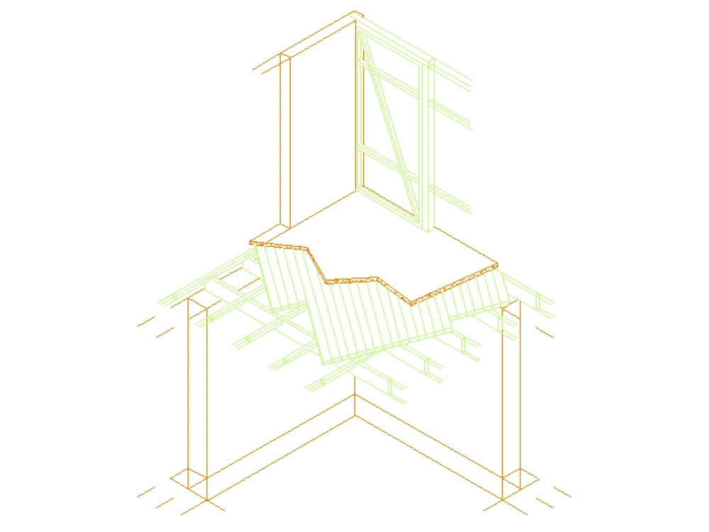 Sistema CET con Tierra Aligerada - axonometria de resolución de una esquina y entrepiso W Axonometry of resolution between square and first floor