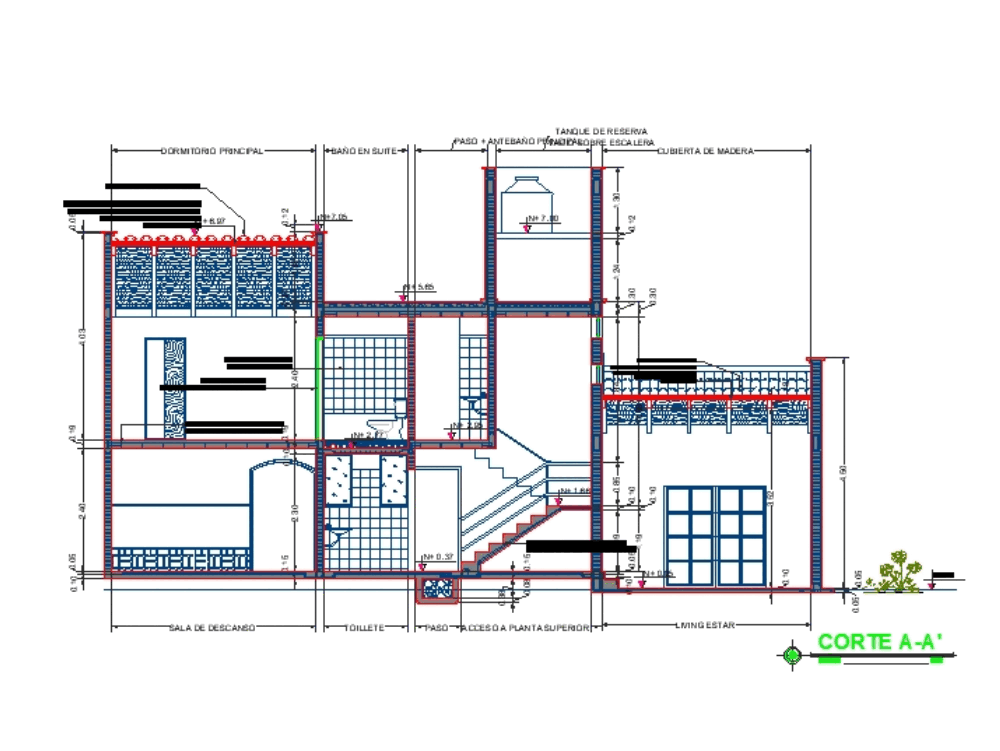 Corte constructivo - entrepisos de viguetas - detalles de hormigon y
