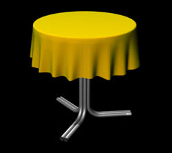 Mesa com toalha de mesa 3D com materiais aplicados
