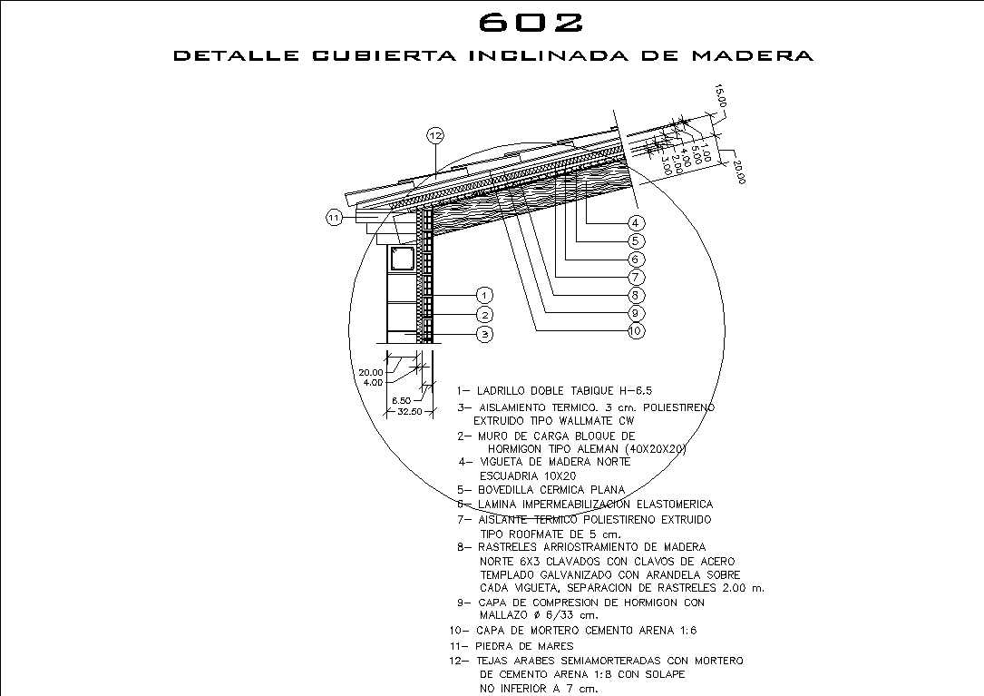 Cubierta de madera y tejas sobre muro blocks - aislante - tabique