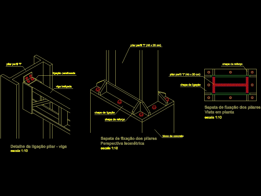 Stahlkonstruktionsdetail - Balken- und Stützenverbindung - Stützenverankerung im Betonpfeiler