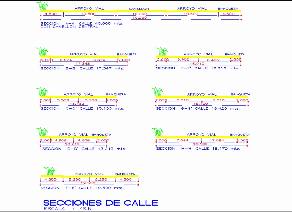 Sections of streets