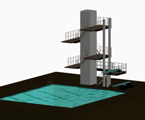 Swimming pool 3D with spring boards