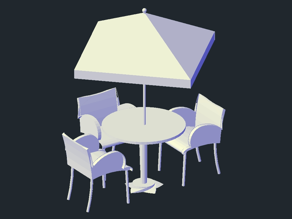 Mesa com guarda sol e cadeiras
