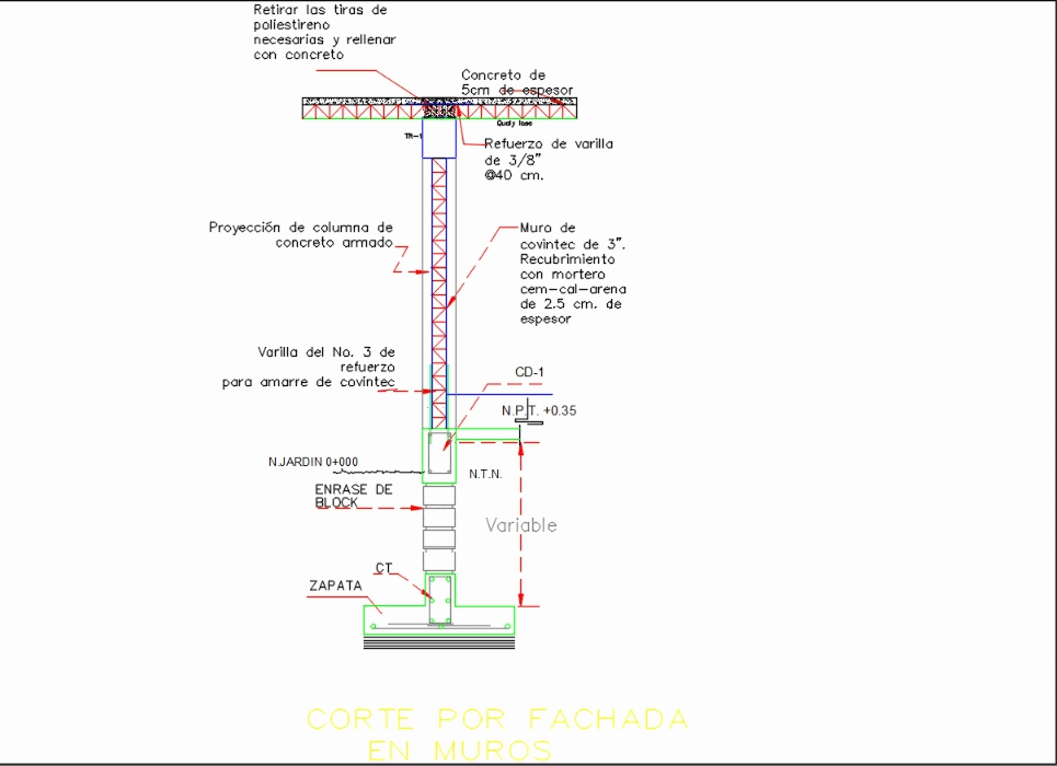 CORTE POR FACHADA EN MUROS