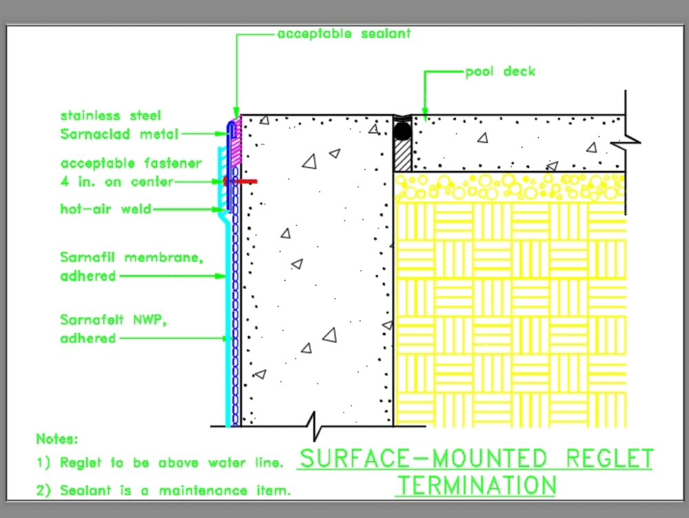Piscinas - colocación de membrana - detalle de borde superior (44.69 KB