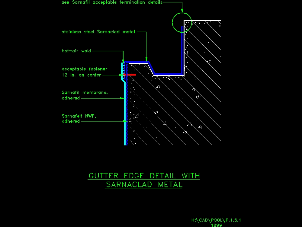 Piscinas - colocación de membrana - detalle de borde superior (41.72 KB