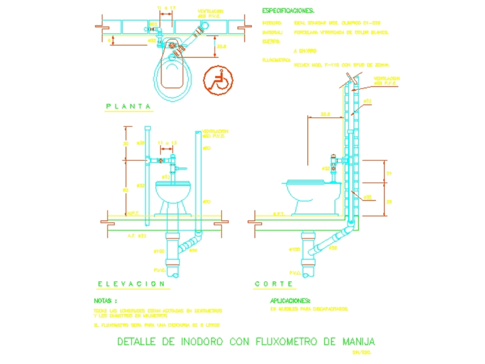 Toilet with handle flushometer.
