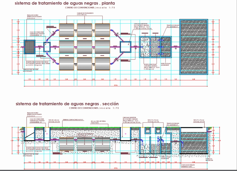 Gray water treatment plant - top view and section