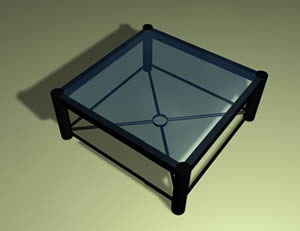 Table de souris en fer et verre 3D avec matériaux appliqués