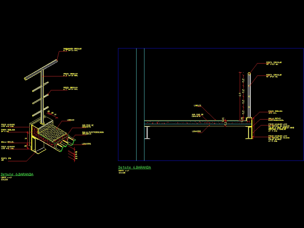 Detalle de baranda y balcón en AutoCAD | CAD (63.91 KB) | Bibliocad