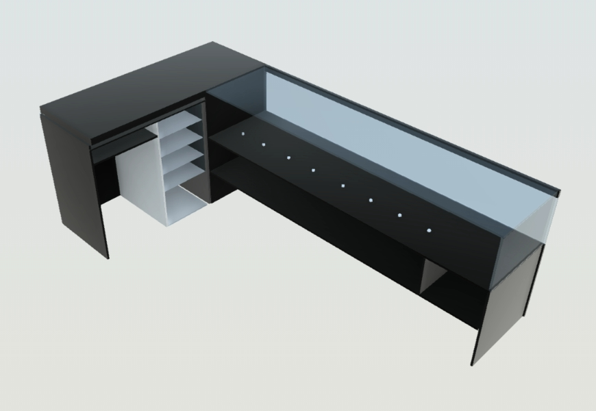 Mueble mostrador - caja 3D con materiales aplicados