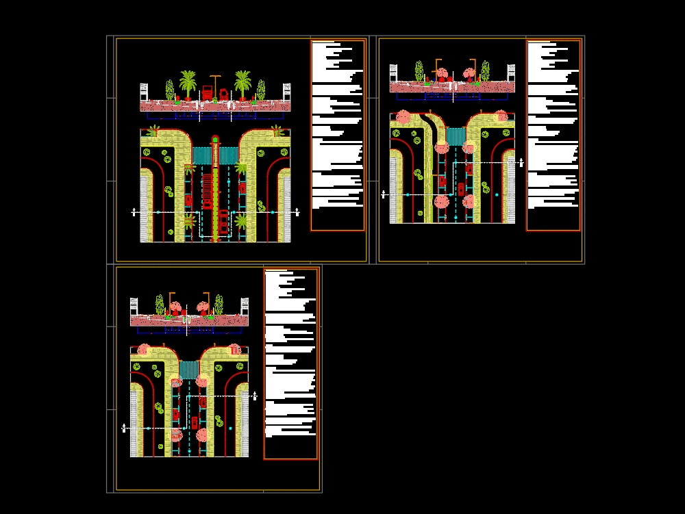 Section and top view of roadways and sidewalks