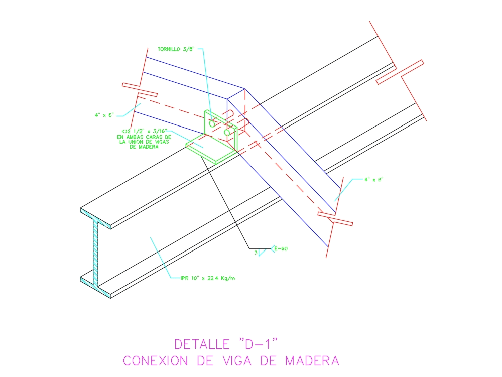 Conexion vigas de madera-ipr de acero (10.9 KB) | Bibliocad