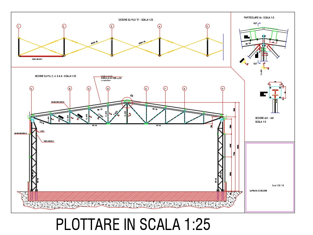 Steel roof truss - columns - braces in AutoCAD | CAD (100 ...