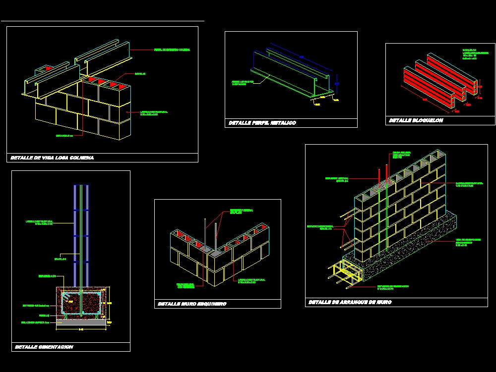 Detalles de muros de bloques - detalles varios (54.41 KB) | Bibliocad