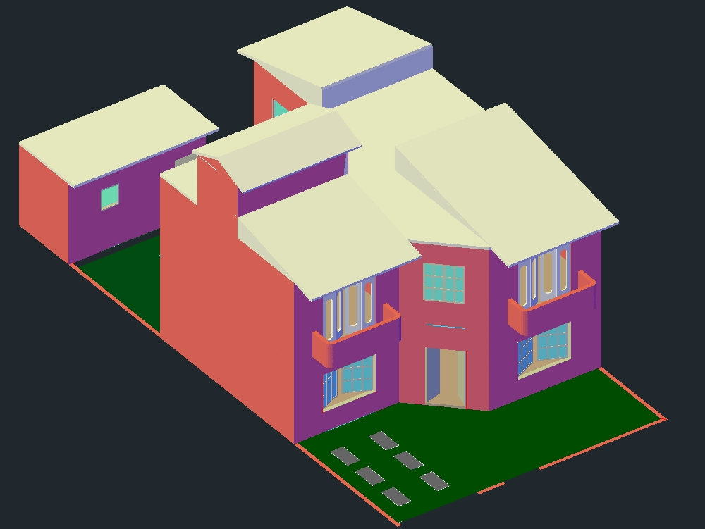 Casa de dos niveles en 3d en AutoCAD | Descargar CAD (936.54 KB