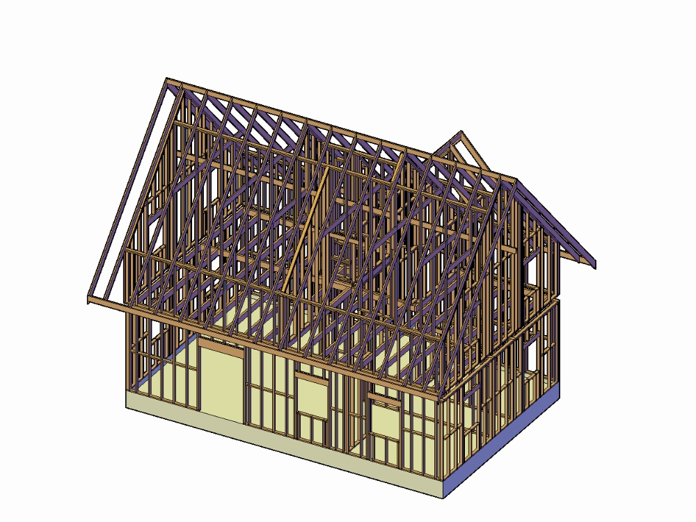 Estructura de madera de una cabaña en 3D