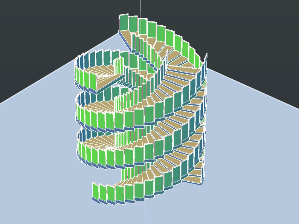 Spiral staircase of three starts 3d