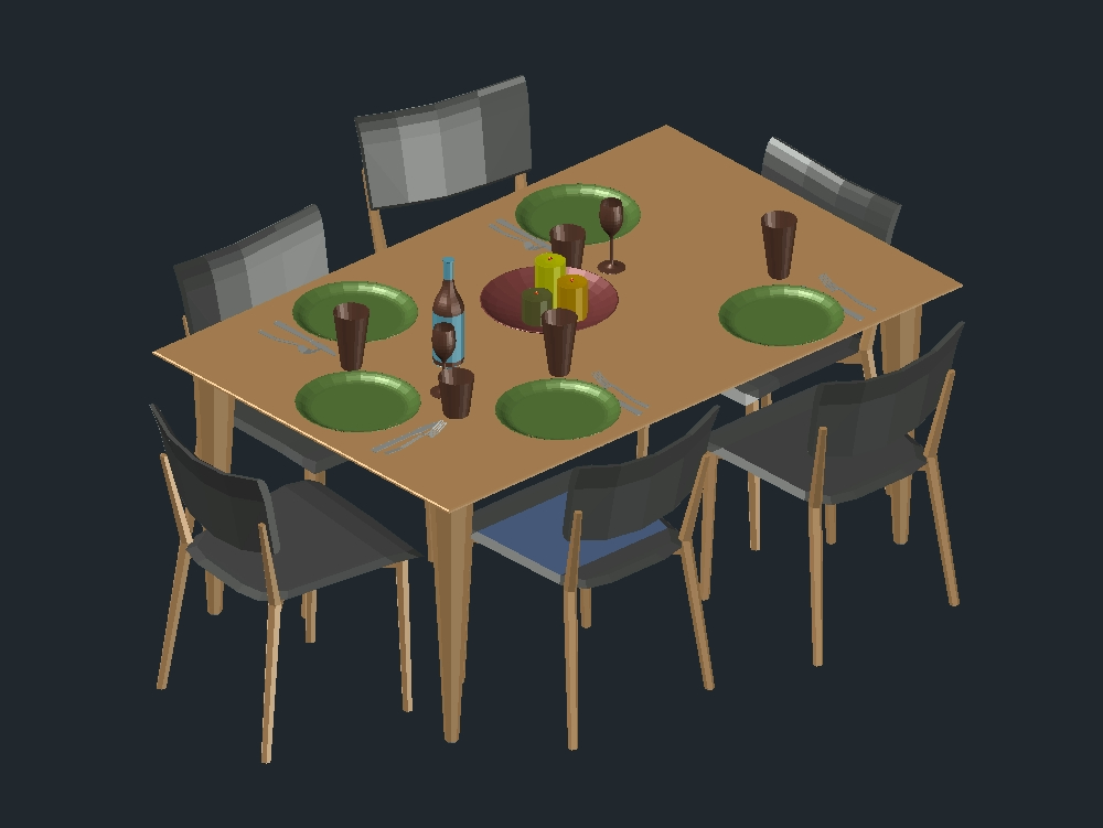 Complete dining set in 3d