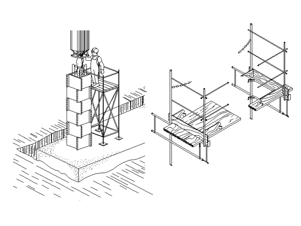Scaffolding for concreting formwork.