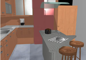 Equipped kitchen in 3d