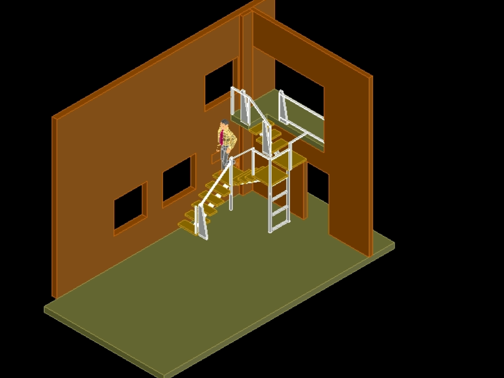 Holztreppe und 3D-Eisenprofil