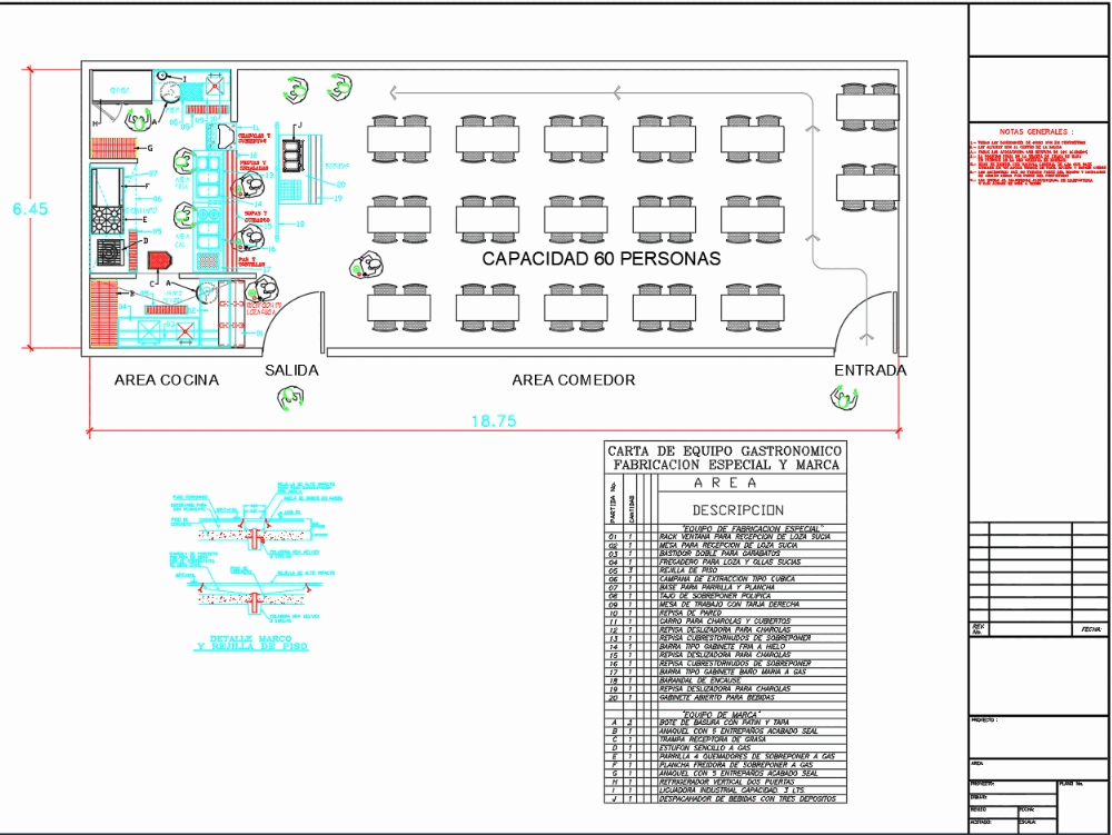 Comedor para 60 personas en AutoCAD | Descargar CAD (114.1 KB) | Bibliocad