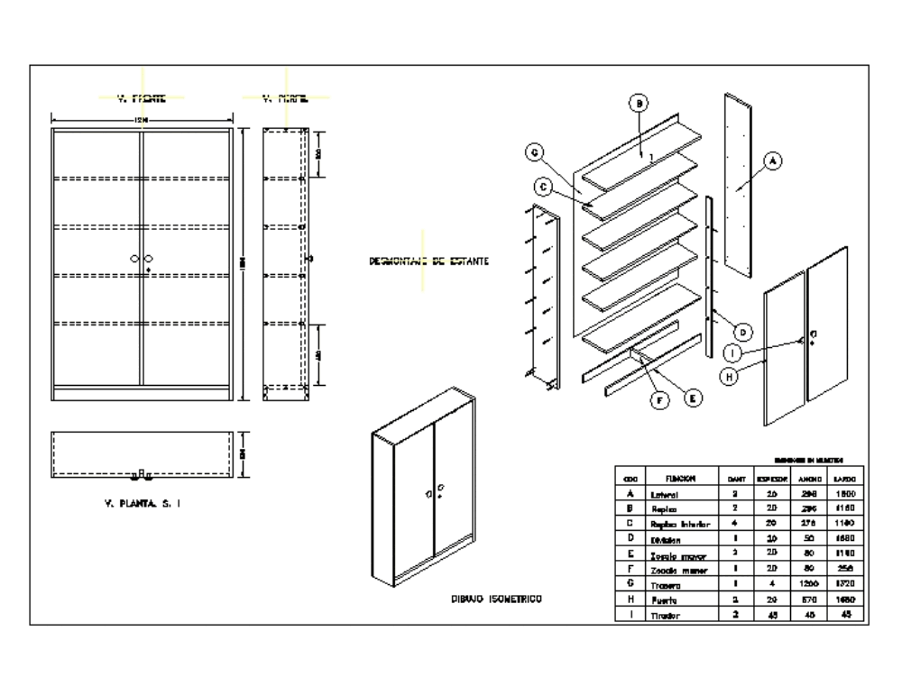 Estante de madera - detalles en AutoCAD | CAD (294.95 KB) | Bibliocad