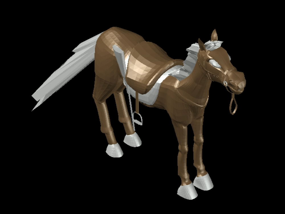Pferd mit Sattel in 3D.