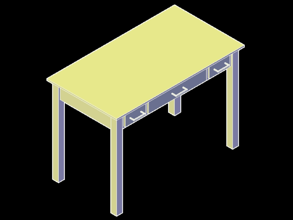 Table avec tiroirs en 3D.