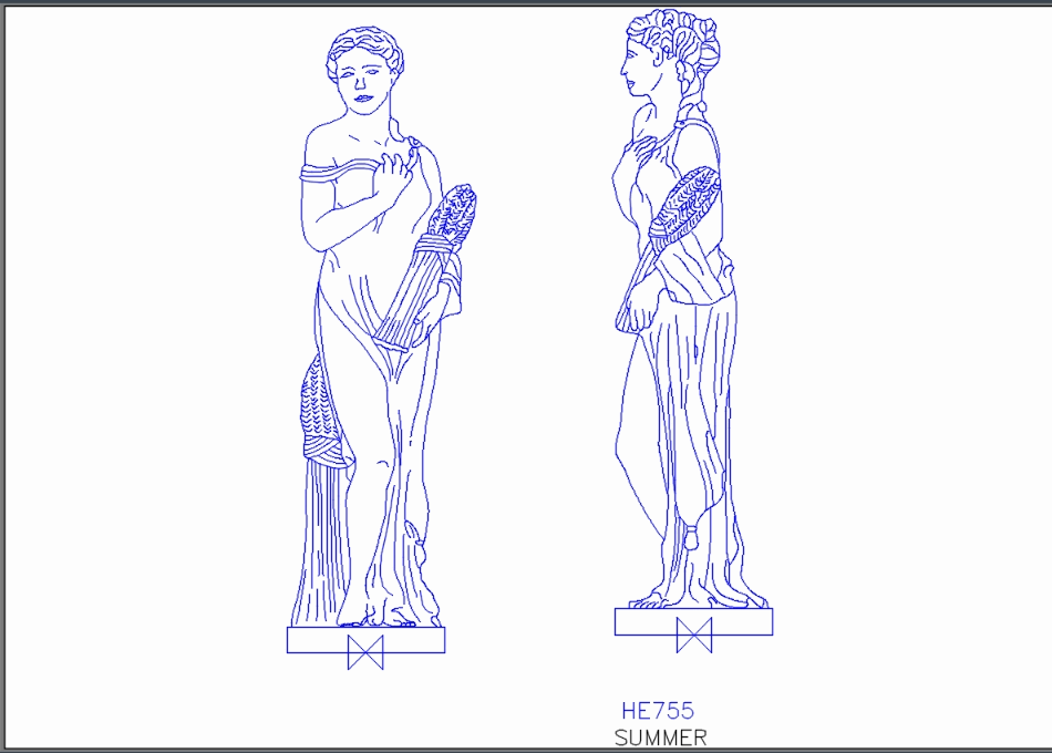 Woman sculpture in 2D Frontal and lateral views