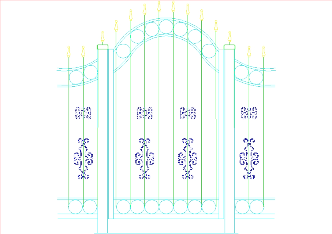 Wrought iron gate grille.